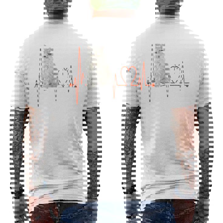 ゴールデンチンチラ ペルシャ猫 ハートビート Ekg I Love My Cats メンズTシャツ バックプリント