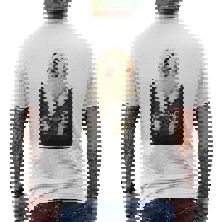 ゴールデンレトリバー ポケットに入った子犬 長袖tシャツ メンズTシャツ バックプリント