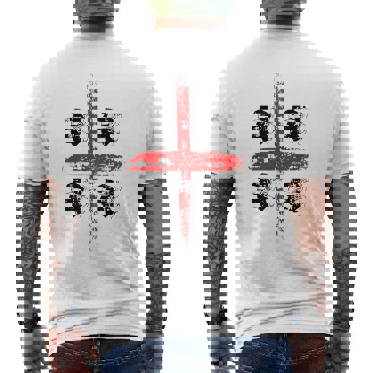 サルディニア国旗イタリア、四つのムーア国旗、グランジアート効果 メンズTシャツ バックプリント