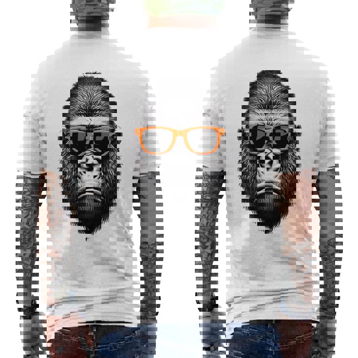 サングラスをかけたクールなゴリラグラフィックアート 長袖tシャツ メンズTシャツ バックプリント