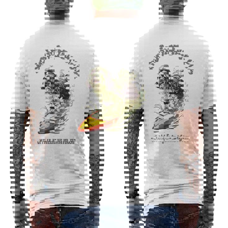 サーフィン 犬 ビアデッドコリー かわいい 面白い メンズTシャツ バックプリント