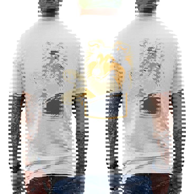 シェルティのグラフィック デザインを覗くかわいいシェットランド ・ シープドッグ 長袖tシャツ メンズTシャツ バックプリント