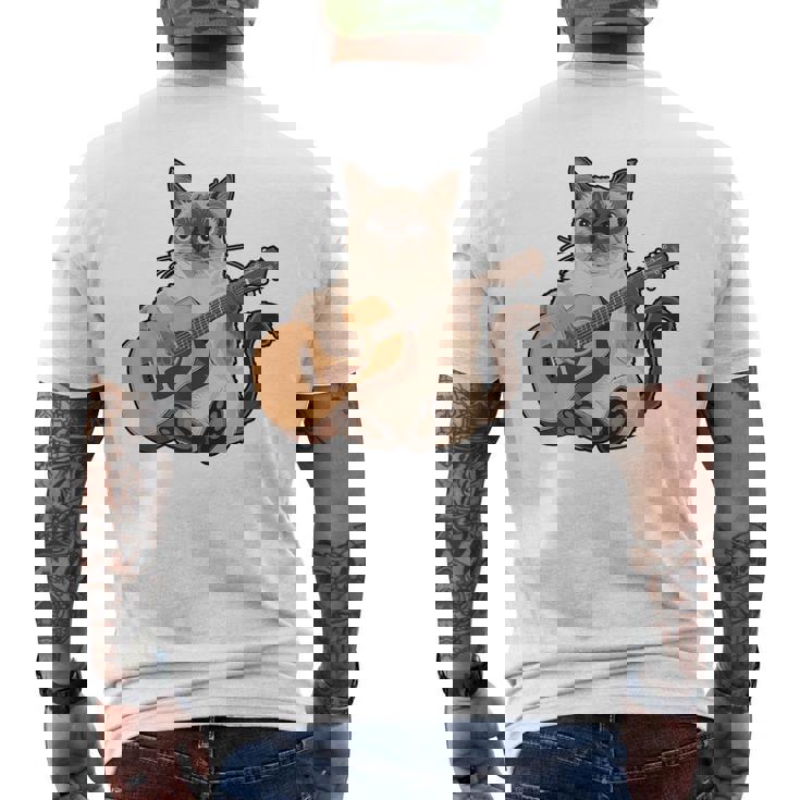 シャム猫ギタリスト ミーザー ギター奏者 メンズTシャツ バックプリント
