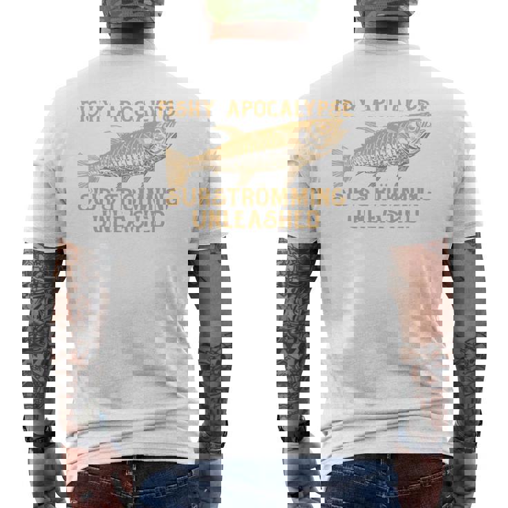 シュールストレミングの臭いゲロ魚チャレンジ 長袖tシャツ メンズTシャツ バックプリント