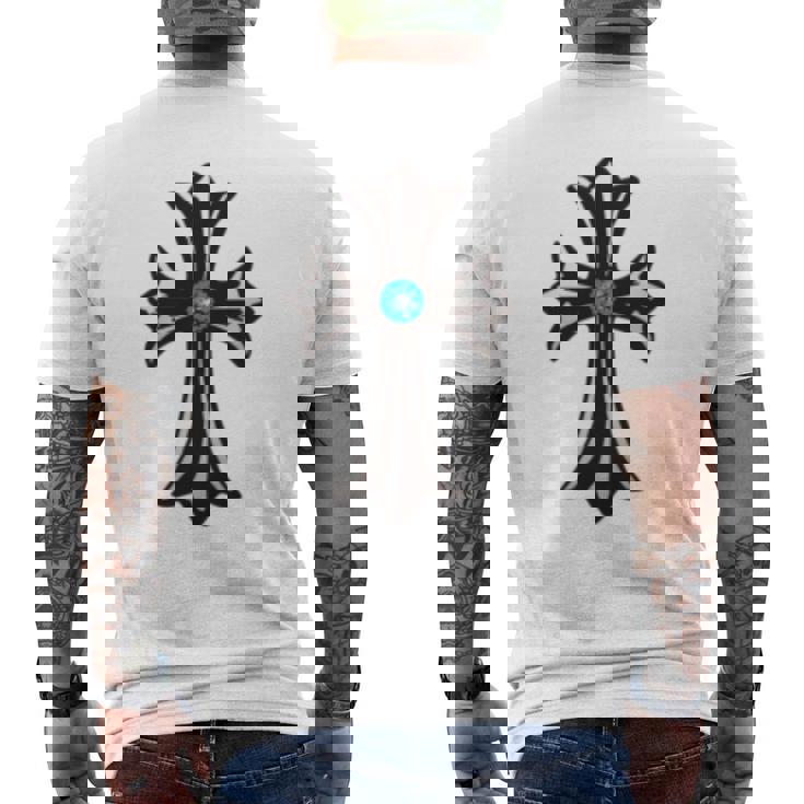 シルバークロス ブルーダイヤ 長袖tシャツ メンズTシャツ バックプリント