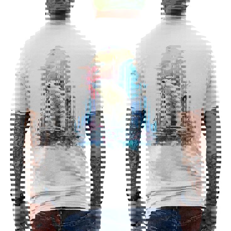 シロクマ 動物 カラフル 動物園 アート 描画 シロクマ メンズTシャツ バックプリント