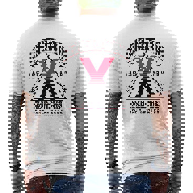 ジェネレーションxはホースウォーターで育ちました 1965 1980 メンズTシャツ バックプリント