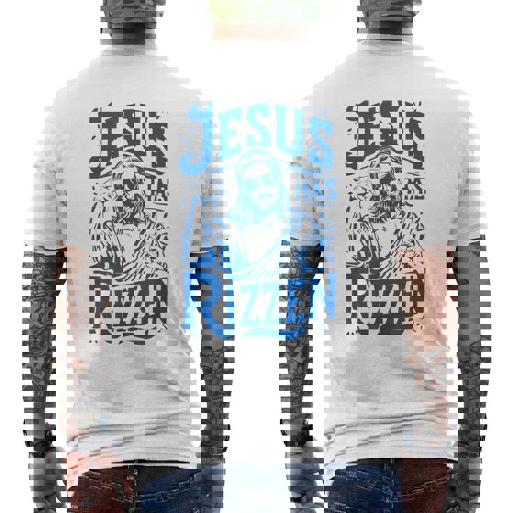 ジーザス・ハズ・リズン・ファニー・ジーザス・ミームリズ・ヤング・クリスチャン メンズTシャツ バックプリント