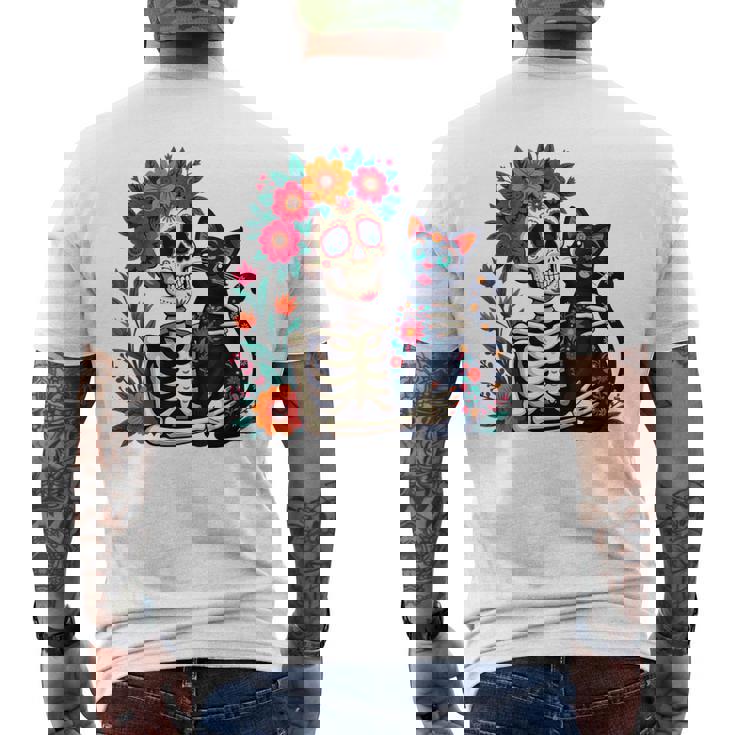 スケルトン ハグ 猫 シュガー スカル Día Los Muertos ハロウィン メンズTシャツ バックプリント