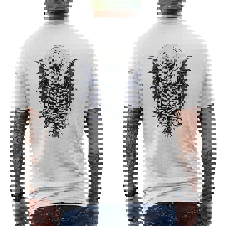 スケルトン ハロウィン コスチューム 怖い 不気味な翼 死 メンズTシャツ バックプリント