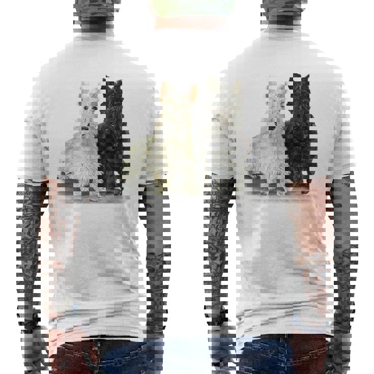 スコティッシュテリア犬の所有者ペット所有者アートデザイン メンズTシャツ バックプリント