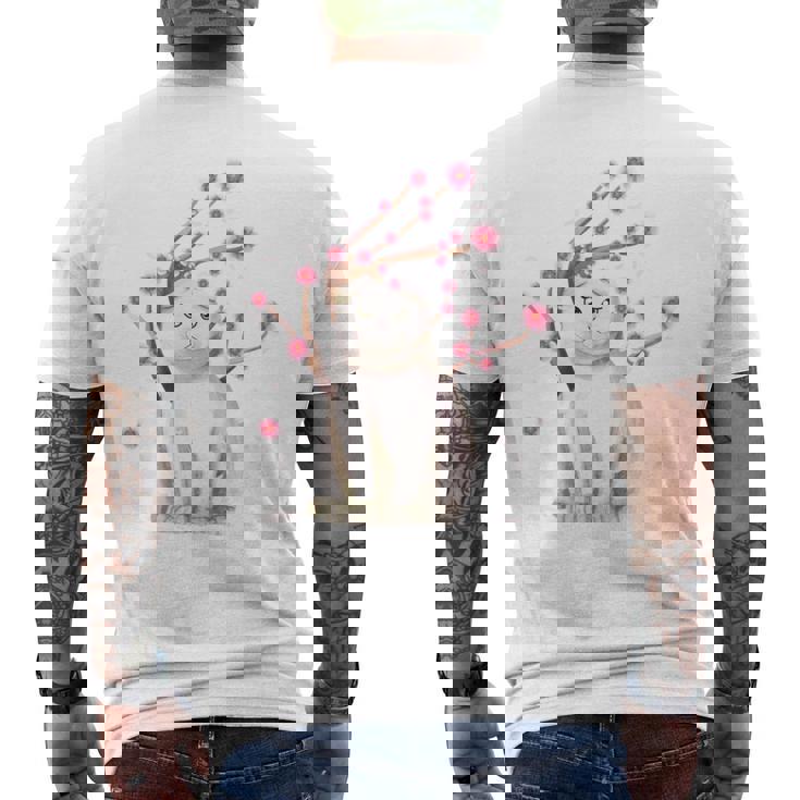 スコティッシュフォールド ネコ 桜の花 長袖tシャツ メンズTシャツ バックプリント