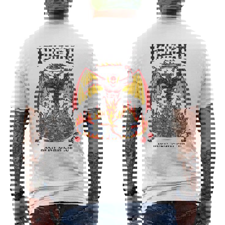 ストレンジャー・シングス ヘルファイア クラブ ポスター ホーキンス ハイ Dnd ギャング メンズTシャツ バックプリント