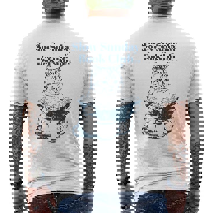 スローサンデーブッククラブ 本好きの猫 メンズTシャツ バックプリント