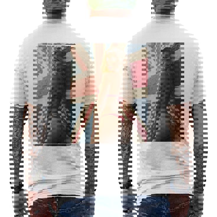 セクシーガールグラフィックtシャツ 「ホットピンナップガール&イギリスの旗」 長袖tシャツ メンズTシャツ バックプリント