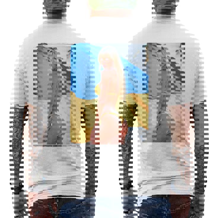 セクシーガールグラフィックtシャツ 「モダンピンナップガール&ウクライナ国旗2」 長袖tシャツ メンズTシャツ バックプリント