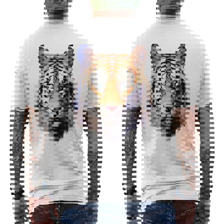 タイガー アニマル プリント グラフィック デッサン アートワーク フェイス トラ メンズTシャツ バックプリント