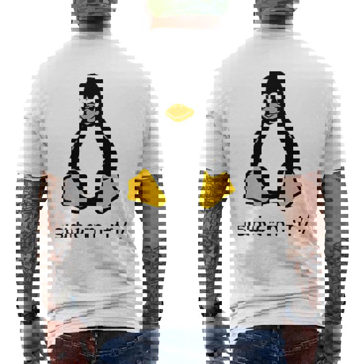 タックスlinuxペンギン-Sudorm-Rfコンピューターサイエンスコンピューター Tux Linux メンズTシャツ バックプリント