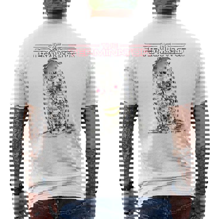 ターミネーターt-800ヘッドレトロサイボーグゲーマークラシックsf。 メンズTシャツ バックプリント