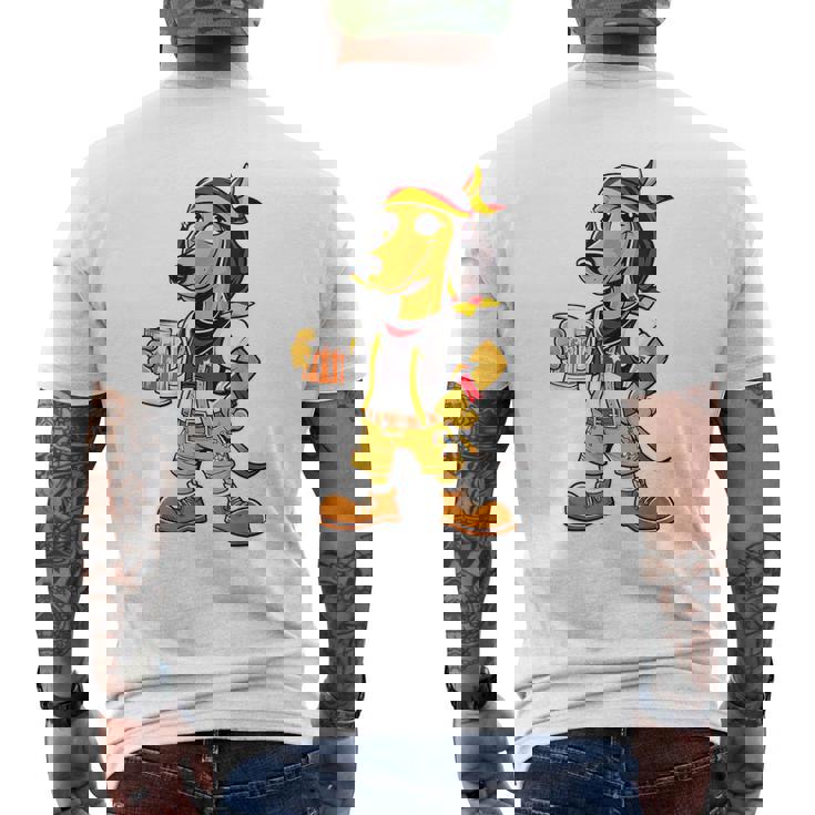 ダックスフント ドイツ服 オクトーバーフェスト レーダーホーゼン メンズ 乾杯 メンズTシャツ バックプリント