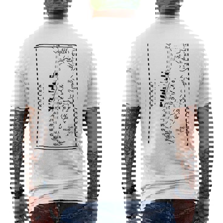 チリと近隣諸国の手描き黒線地図 メンズTシャツ バックプリント