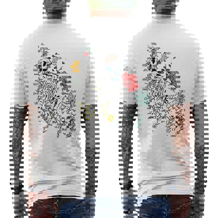 ティラノサウルス 恐竜 骨格 化石 古生物学 メンズTシャツ バックプリント