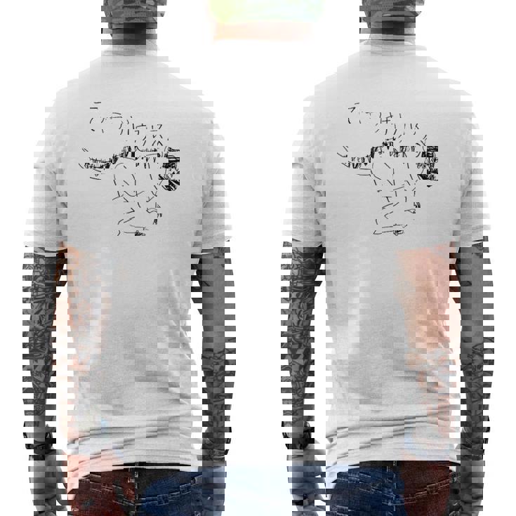 ティラノサウルス 黒線画 メンズTシャツ バックプリント