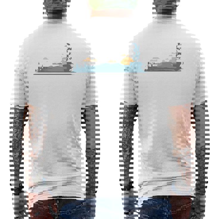 ティーカップのシルエットと黄昏のシーン 長袖tシャツ メンズTシャツ バックプリント