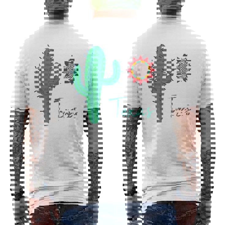 テキサス キュート 気まぐれなサボテン 南西部の太陽 砂漠 バケーション メンズTシャツ バックプリント