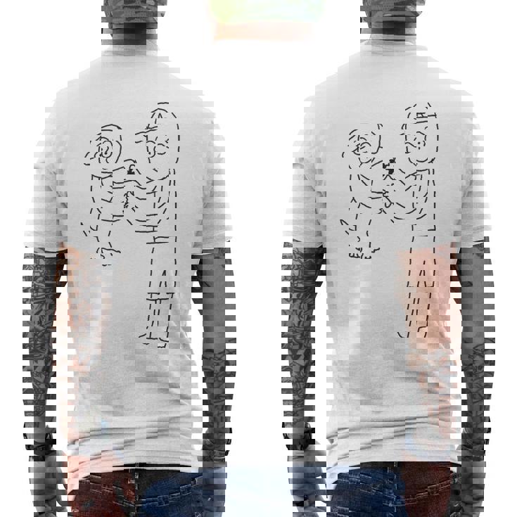 デコピンと大谷さん 手を繋ぐ メンズTシャツ バックプリント