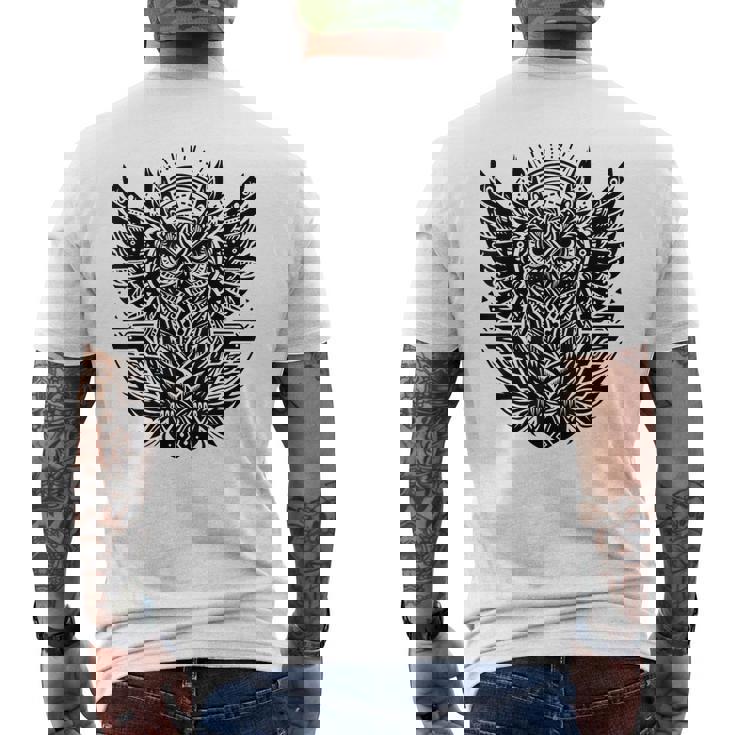 トライバル グレートフクロウ トーテム タトゥー 幾何学模様 メンズTシャツ バックプリント