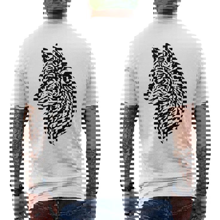 トライバルウルフ ポリネシア部族 マオリ柄 オオカミ メンズTシャツ バックプリント
