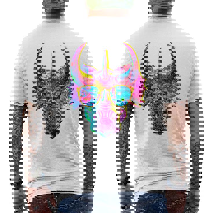 トリケラトプス 恐竜 グラフィック サングラス アートワーク トリケラトプス メンズTシャツ バックプリント