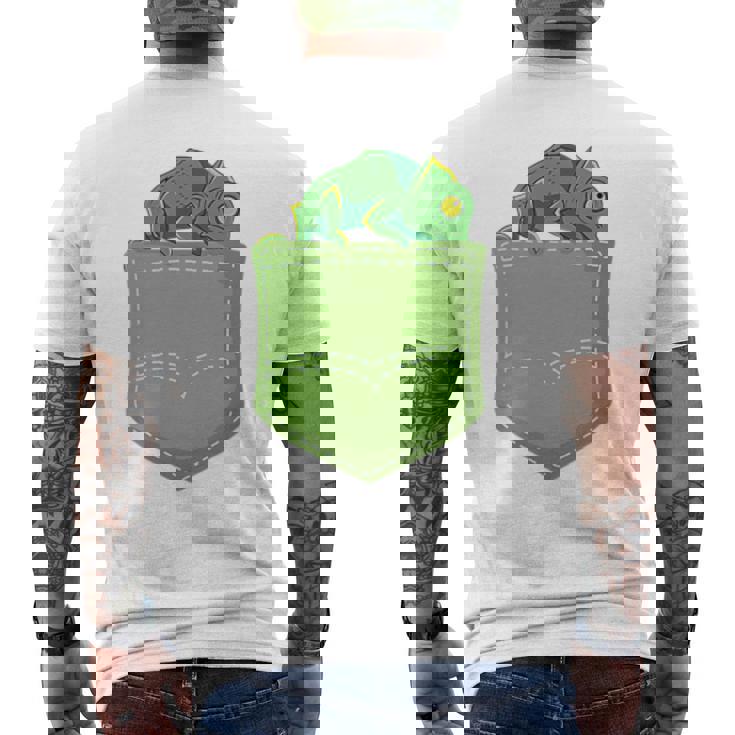 トロピカル アニマル トカゲ 爬虫類ラバー ポケット カメレオン メンズTシャツ バックプリント