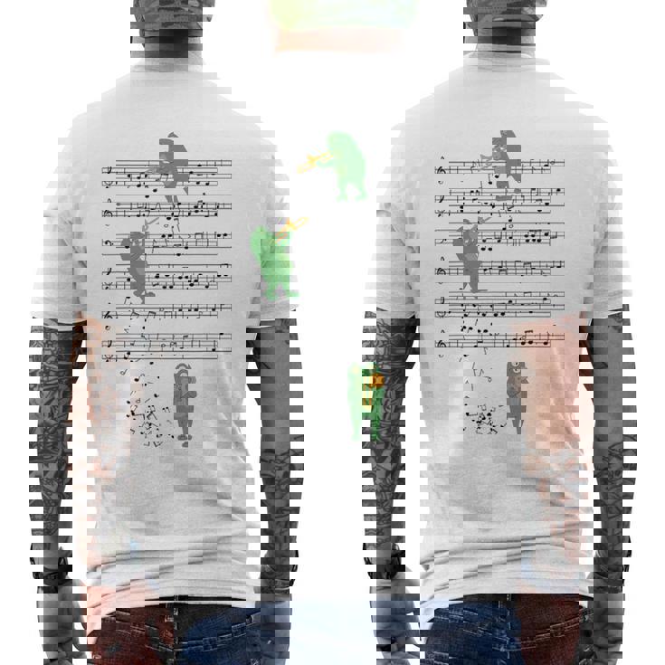 トロンボーン奏者 カエル トロンボーン好きのトロンボーン愛好家 トロンボーン音記号 メンズTシャツ バックプリント