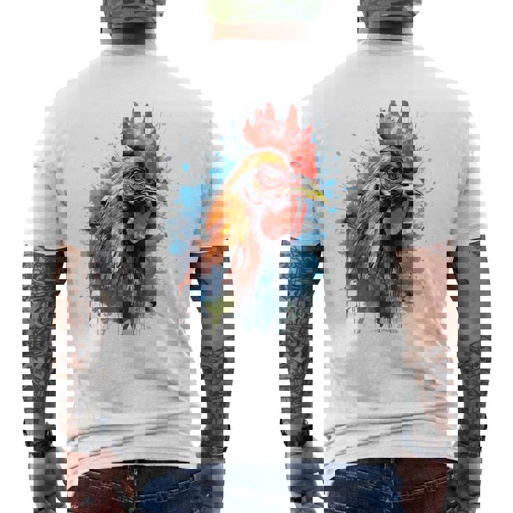 ニワトリ 動物 絵画 グラフィック 抽象 カラフル チキン メンズTシャツ バックプリント