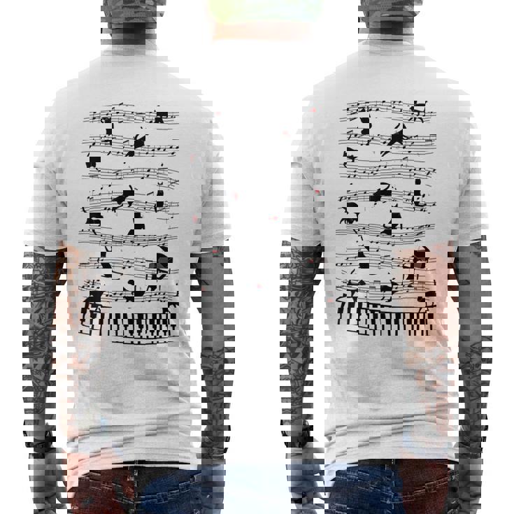ノーティーキャット 音符付き 音楽 楽譜 おもしろ猫 ギフト メンズTシャツ バックプリント