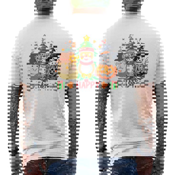 ハッピー、感謝祭、ハロウィン、メリークリスマス。 長袖tシャツ メンズTシャツ バックプリント
