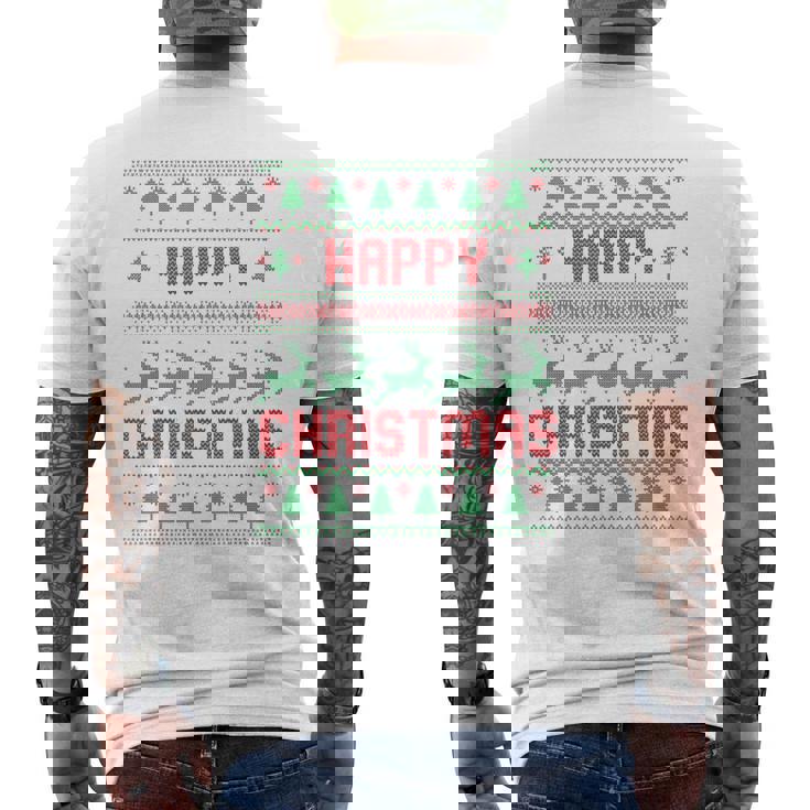 ハッピークリスマス、アグリークリスマス メンズTシャツ バックプリント