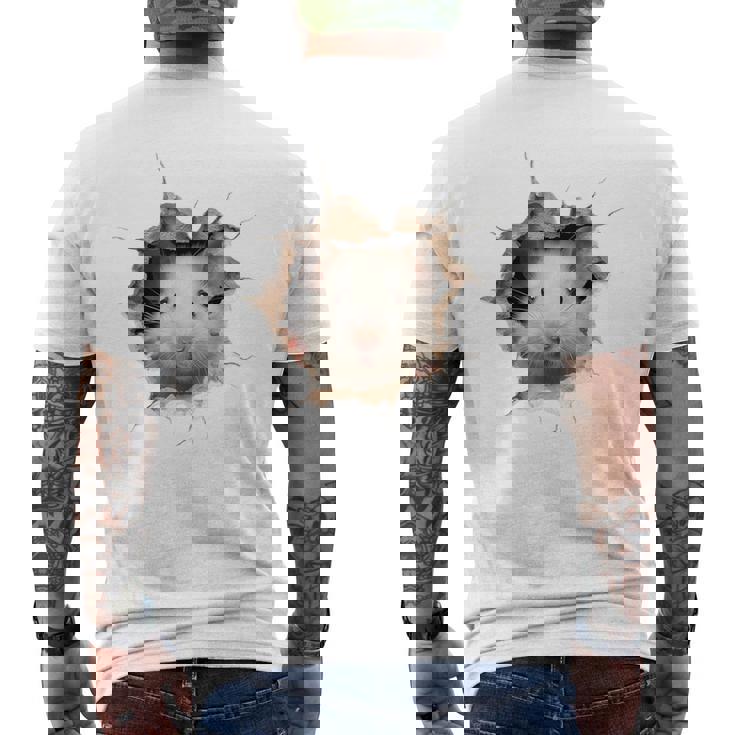 ハムスター アニマルプリント グラフィック ポートレート 顔 ハムスター メンズTシャツ バックプリント