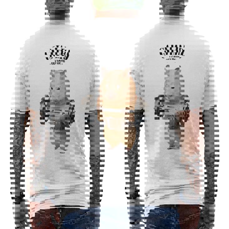 ハムスター ウェイトリフティング フィットネスジム メンズTシャツ バックプリント