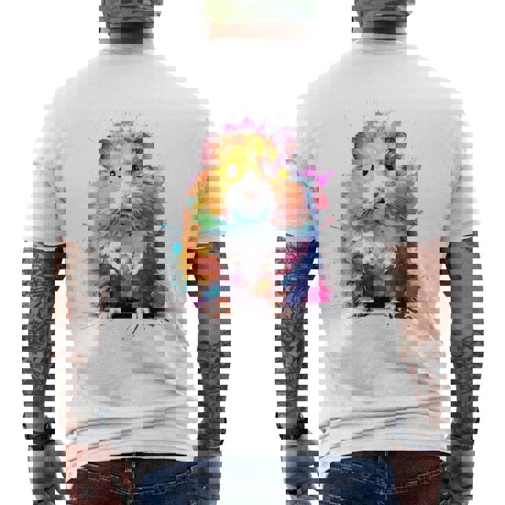 ハムスター 動物 カラフル モチーフ 抽象 アート 絵画 ハムスター メンズTシャツ バックプリント