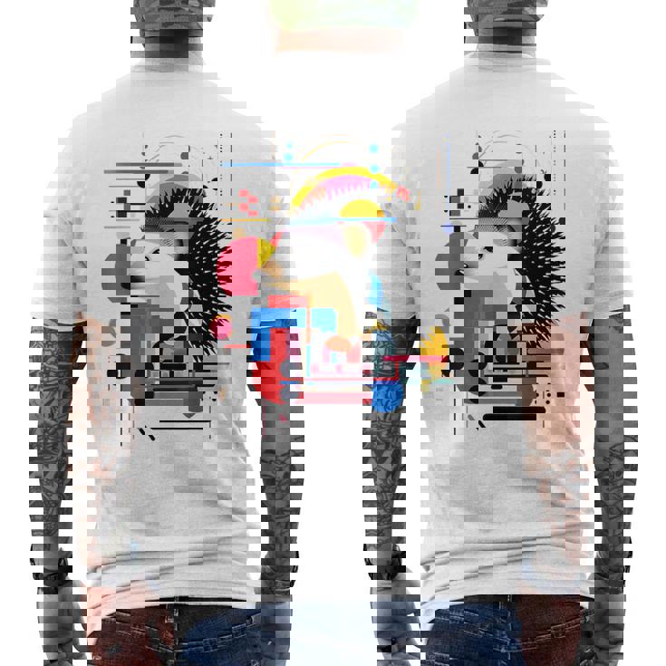 ハリネズミ アート 幾何学 動物 抽象 グラフィック ハリネズミ メンズTシャツ バックプリント