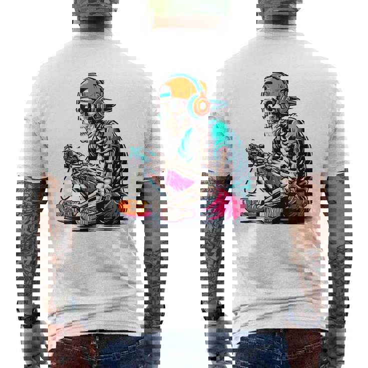 ハロウィン スケルトン ゲーマー おもしろい スケルトン コスチューム ビデオゲーム メンズTシャツ バックプリント