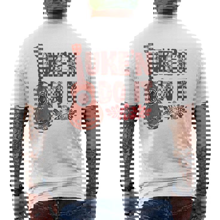 ハワイアンウクレレ ウケアンドドゥイットフラワー メンズTシャツ バックプリント