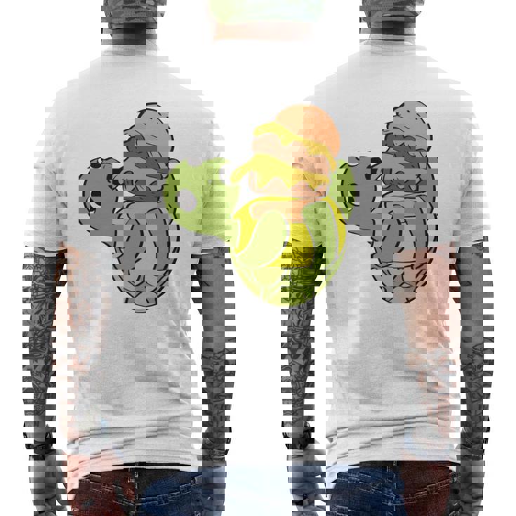 ハンバーガーを食べるかわいいカメ 面白いハンバーガー 長袖tシャツ メンズTシャツ バックプリント