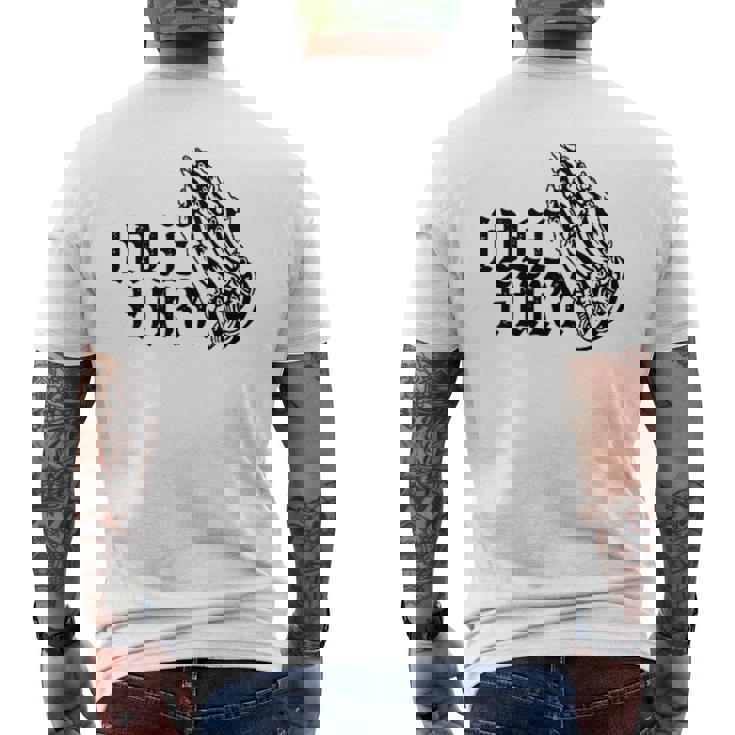 バック プリントを見る Idle Fury Don't Crykeleton Praying 泣かないで 祈る骸骨 メンズTシャツ バックプリント