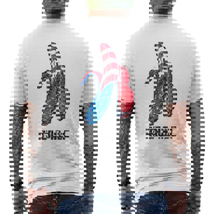 バナナ アメリカ国旗 パトリオット アメリカ パーティー ファニー フルーツ リパブリック メンズTシャツ バックプリント