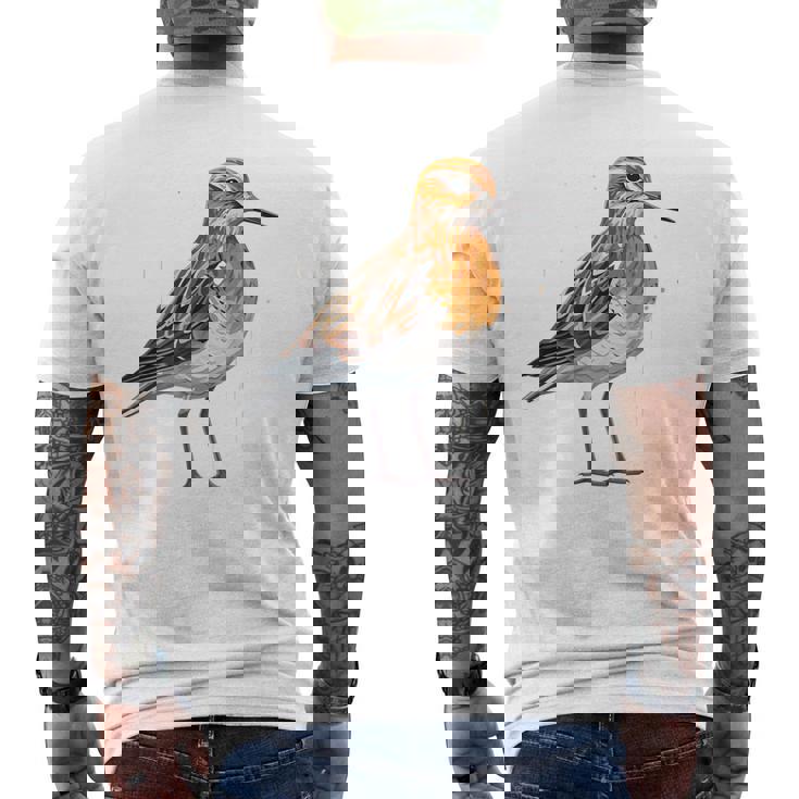 バフブレストのサンドパイパー幾何学模様のパッテンアート、かわいい鳥好き。 メンズTシャツ バックプリント