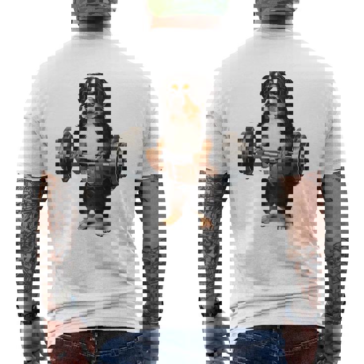 バーニーズマウンテンドッグ ウェイトリフティング フィットネスジム メンズTシャツ バックプリント